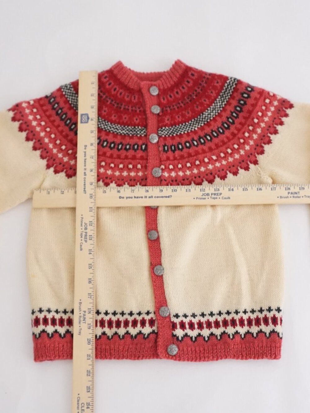Cream & Red Nordic Fair Isle Cardigan Sweater - Picture 3 of 9